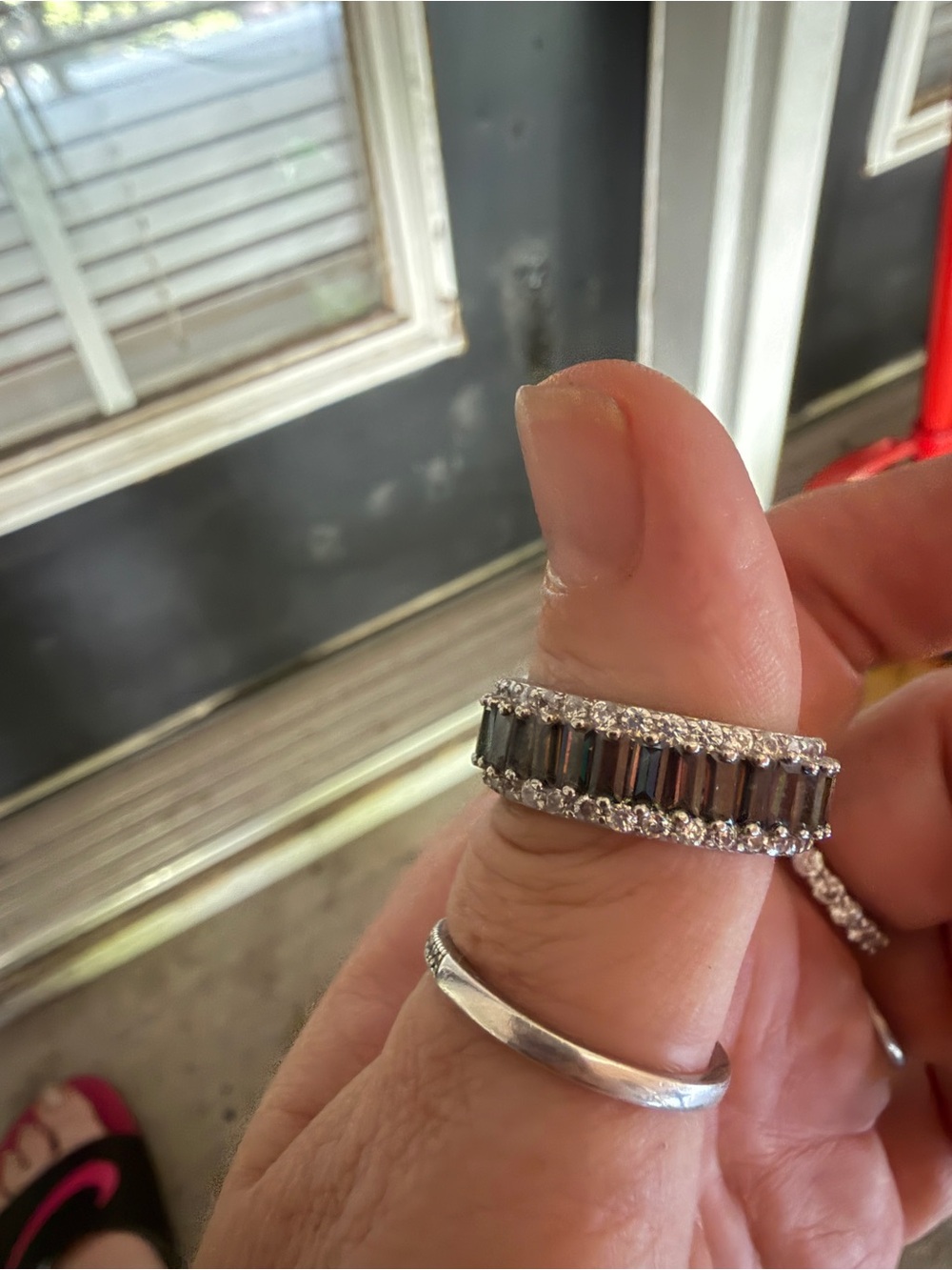 Sterling Silver Mystic Topaz Baguette Eternity Band with Clear Accents